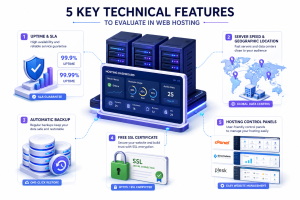 مهم‌ترین ویژگی‌های فنی هاست؛ نمایش uptime، SLA، موقعیت سرور، بک‌آپ خودکار، SSL رایگان و کنترل پنل